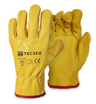 Guante de cuero badana amarillo Tecseg AS020; imagen original del fabricante en su ficha, talla ilustrativa