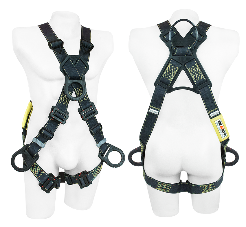 Arnés INSAFE IN 8009-ARC para arco eléctrico, cuatro puntos de conexión, vista frontal y dorsal