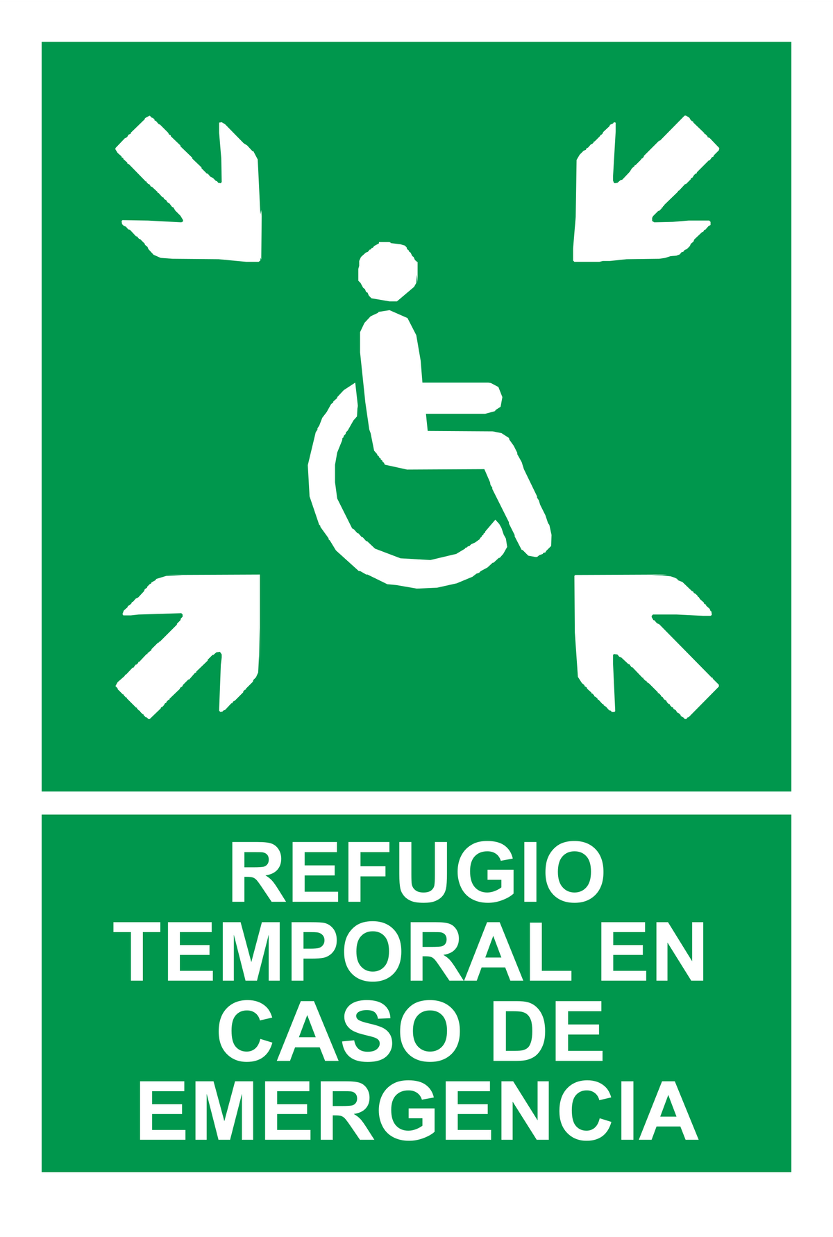 Señal de seguridad: refugio temporal de emergencia — con texto