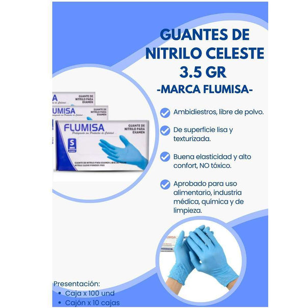 Guantes de nitrilo azul Flumisa, caja de 100