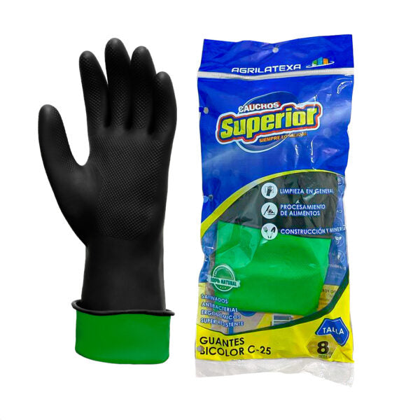 Guante Superior C-25 negro y verde con empaque original Agrilatexa; imagen de familia
