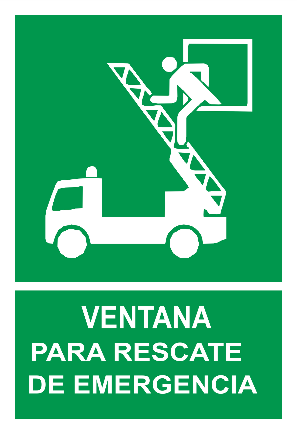 Señal de seguridad: ventana para rescate de emergencia — con texto