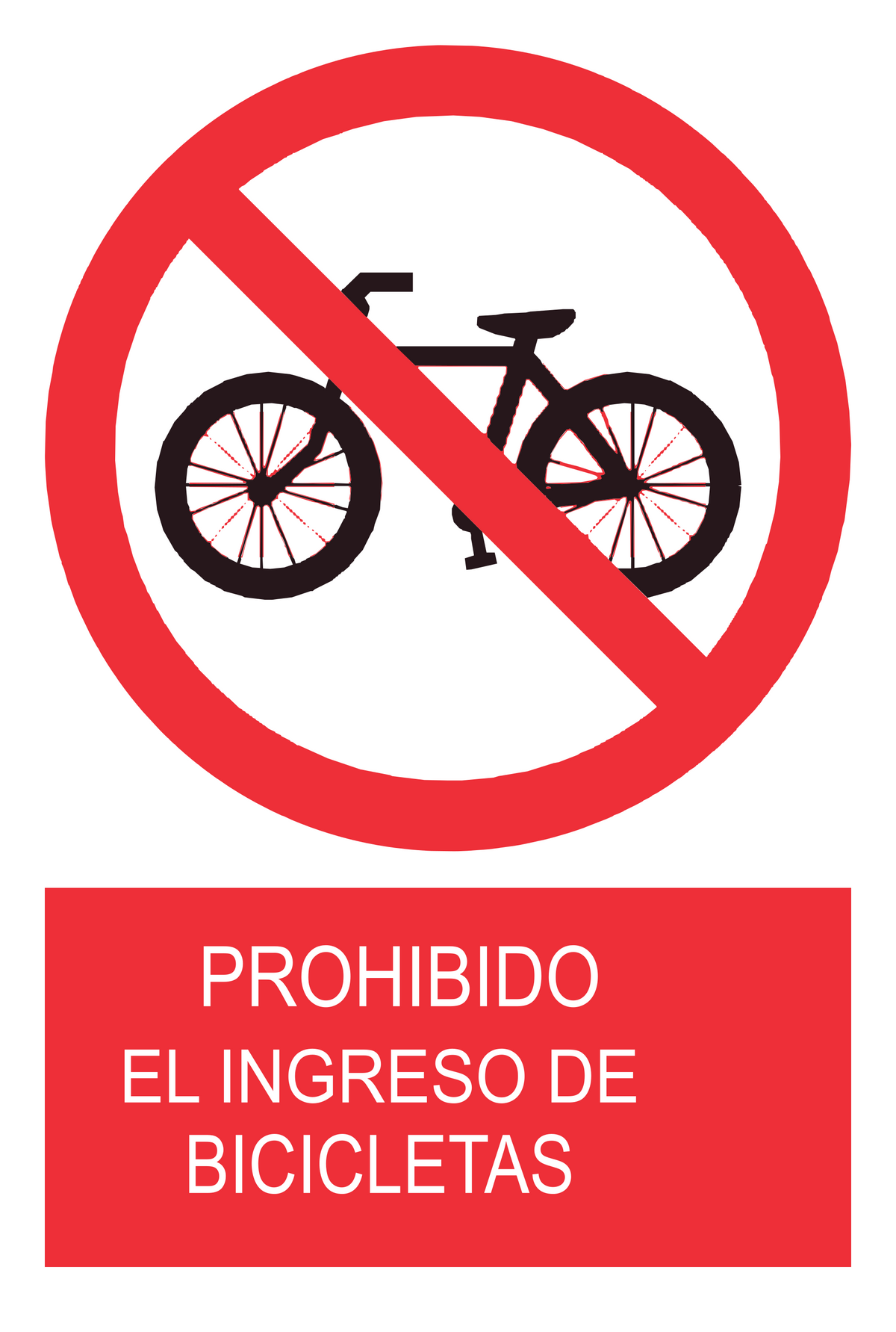 Señal de seguridad: prohibido el ingreso de bicicletas — con texto