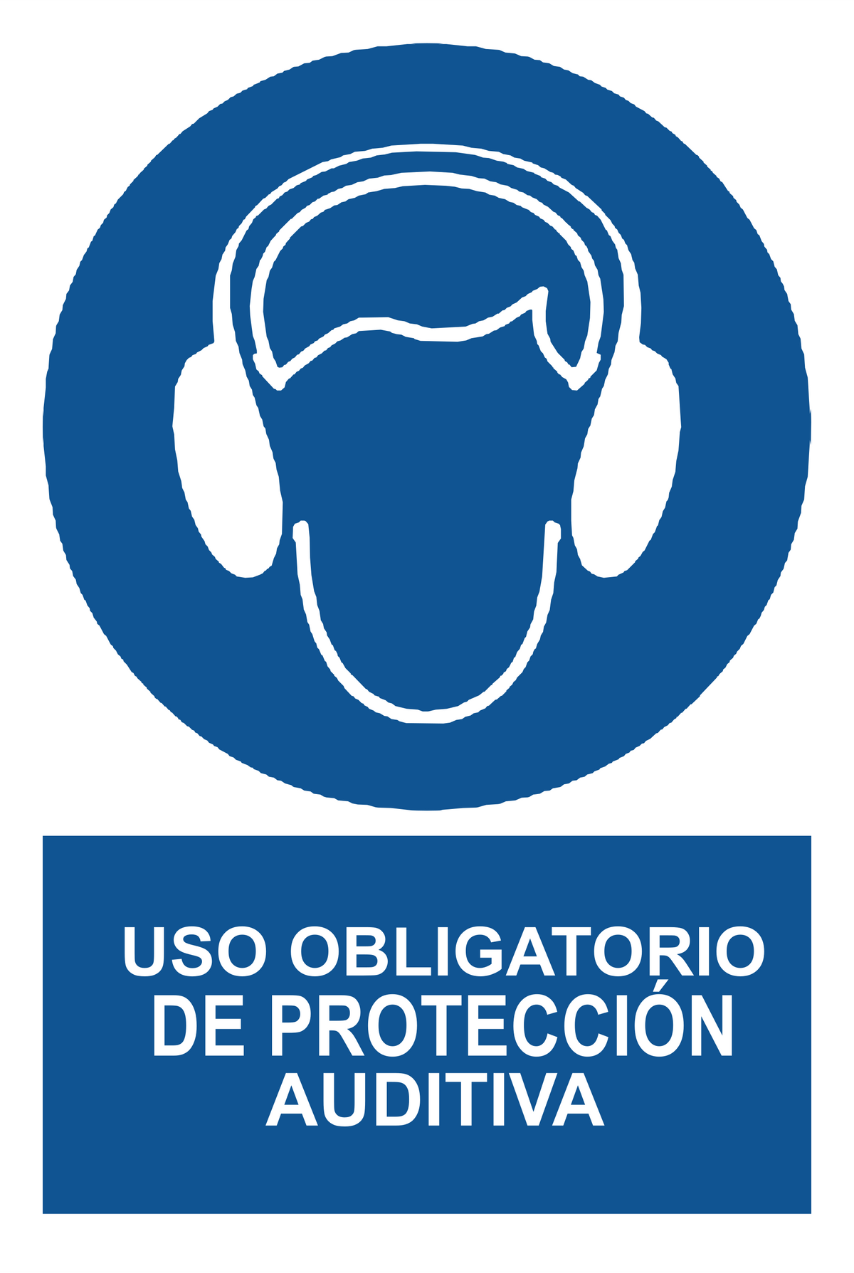 Señal de seguridad: uso obligatorio de protección auditiva — con texto