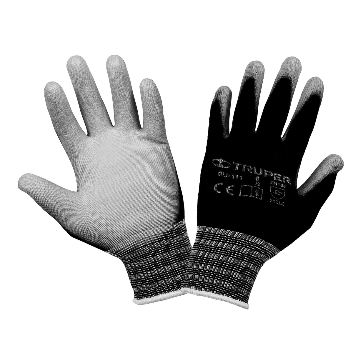 Guantes Truper de nylon recubiertos de poliuretano; fotografía original del código 13290 y talla referencial descrita