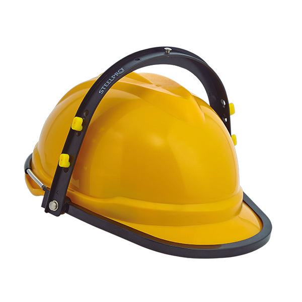 Foto original familiar de aplicación del portavisor Steelpro201800040050 sobre casco; casco y visor no incluidos, material de versión no inferido por apariencia