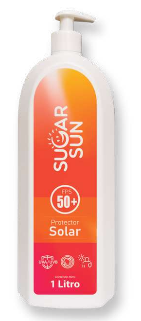 Bloqueador solar Sugar Sun FPS 50+ en frasco de 1 litro con dispensador