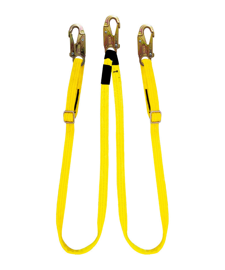Línea de conexión doble, regulable de 1,80 m de cinta poliéster y 3 ganchos de 3/4″ Hauk XN2PR; fotografía del producto