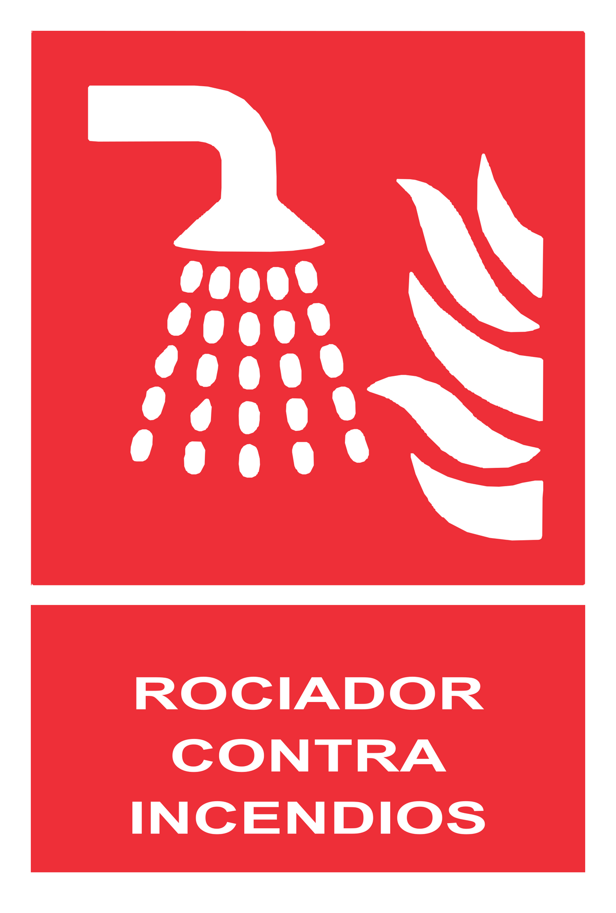 Señal de seguridad: rociador contra incendios — con texto