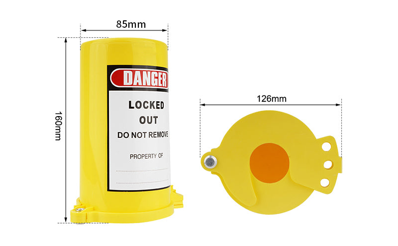 Bloqueo de cilindro de gas BOZZYS BD-Q31 amarillo; vistas del producto con medidas de la imagen original