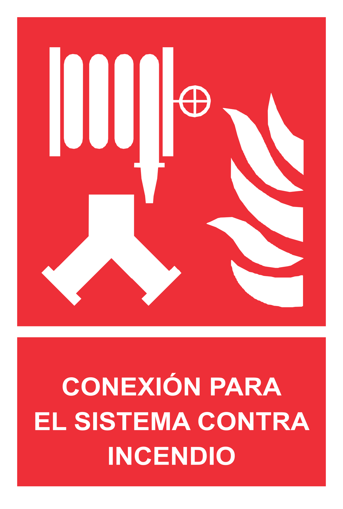 Señal de seguridad: conexión para el sistema contra incendio — con texto