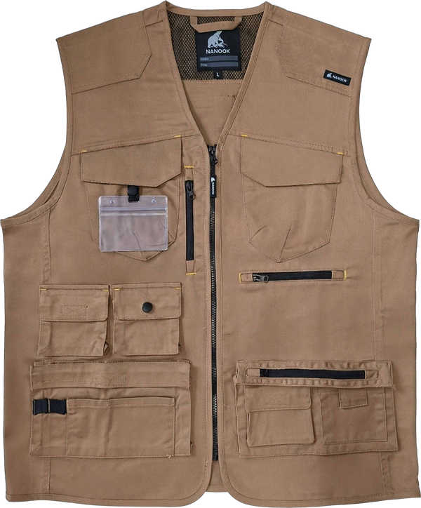 Chaleco NANOOK MAX12 beige de 12 bolsillos, talla L