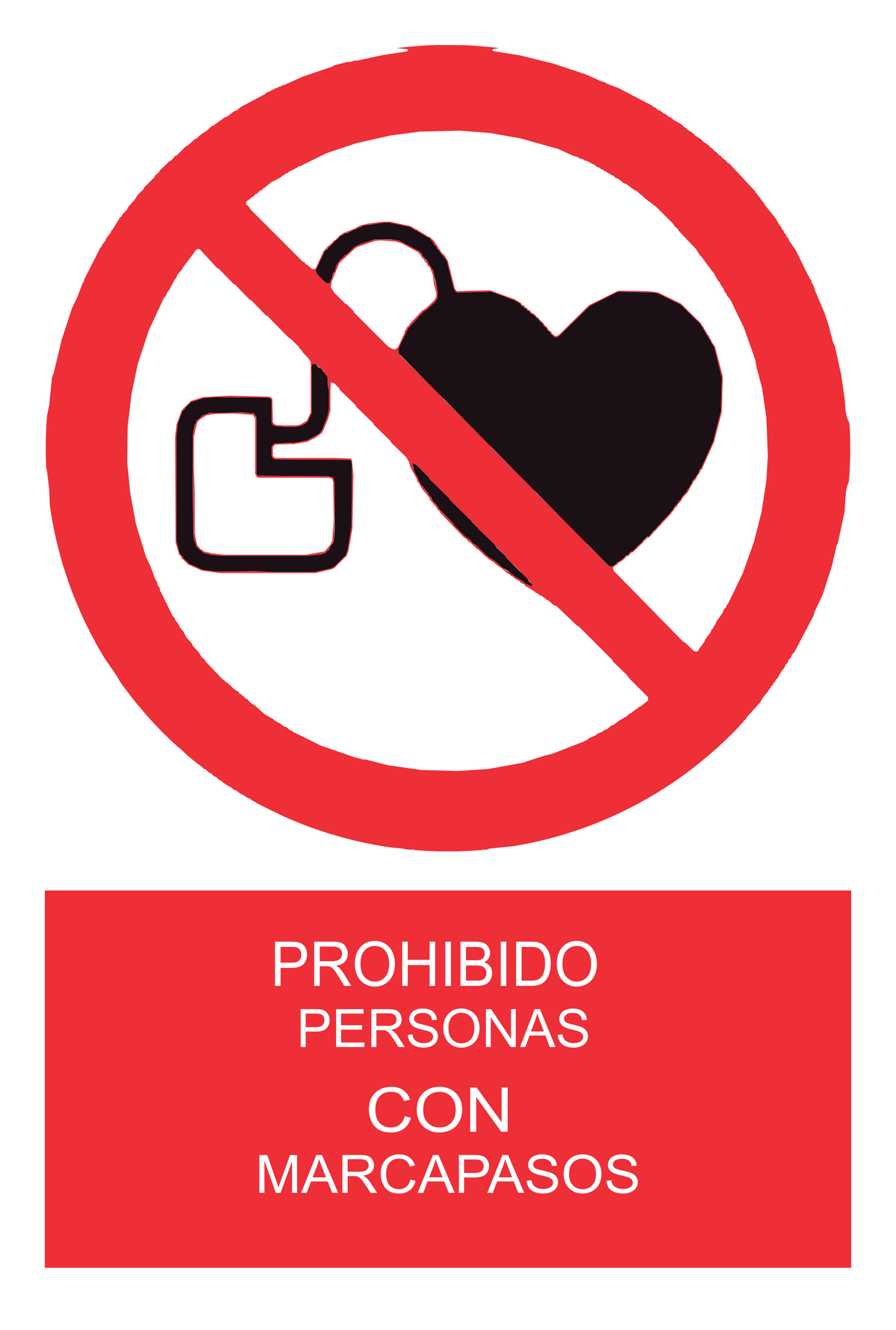 Señal de seguridad: prohibido el acceso a personas con marcapasos — con texto