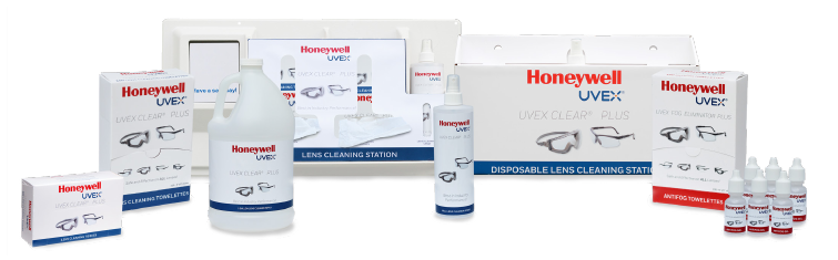 Imagen oficial referencial de la familia Honeywell Uvex Clear Plus; se suministra únicamente S485, otrosproductos mostrados no incluidos