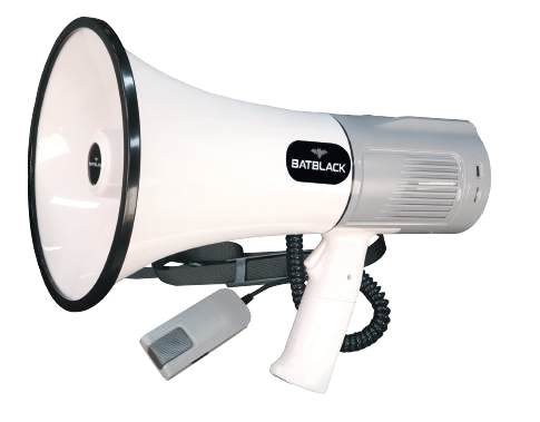 Megáfono Batblack BT-MF120 blanco y gris; fotografía original íntegra del modelo