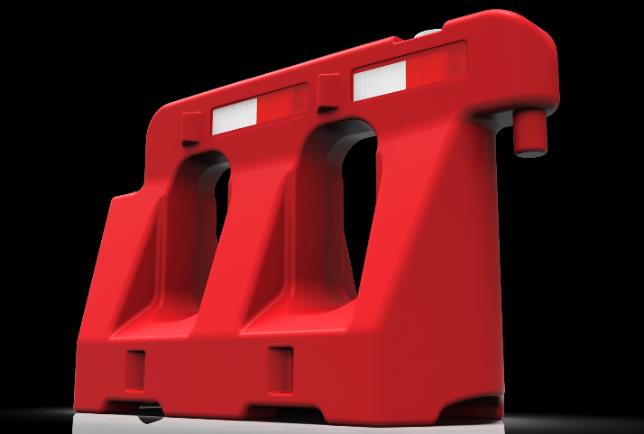 Barrera vial BASA SVM 9389 roja con dos cintas reflectivas; imagen original independiente del fabricante