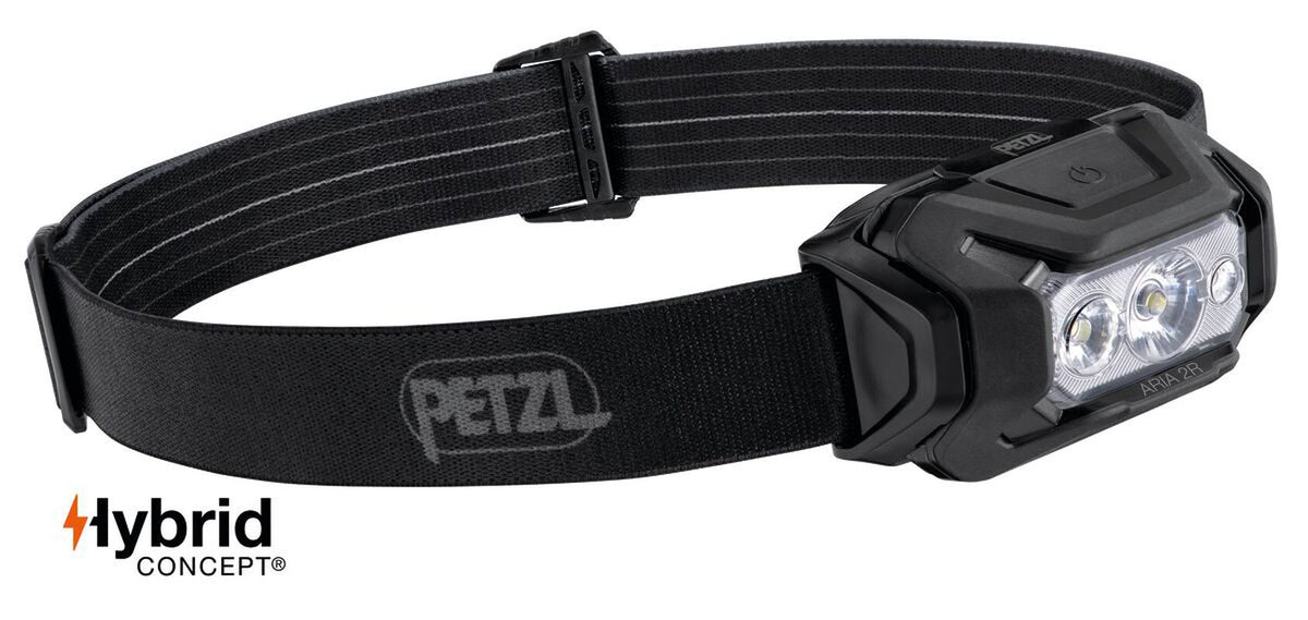Linterna frontal Petzl ARIA 2R RGB E070DA00, fotografía oficial de la configuración mostrada