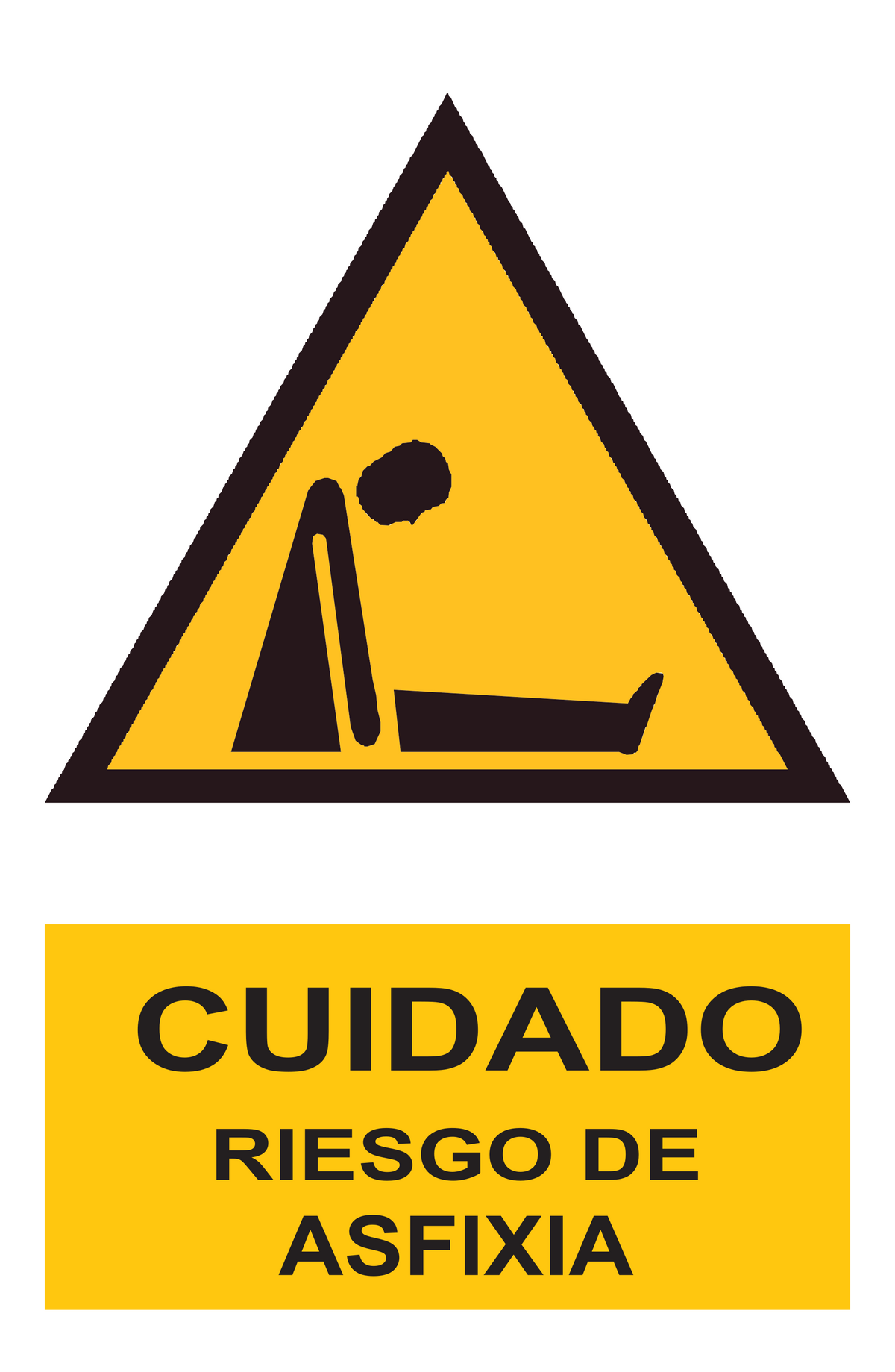 Señal de seguridad: cuidado riesgo de asfixia — con texto