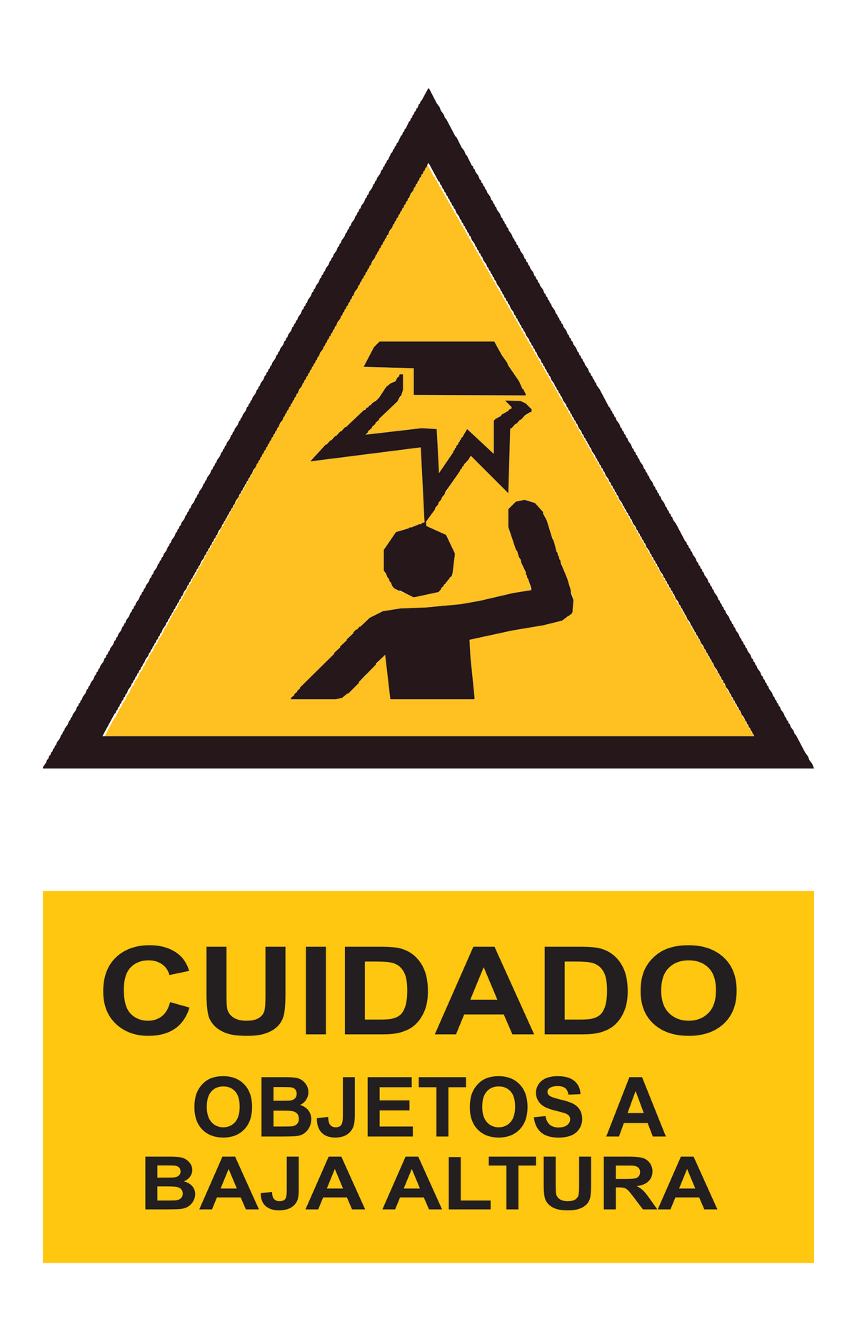 Señal de seguridad: cuidado elementos a baja altura — con texto
