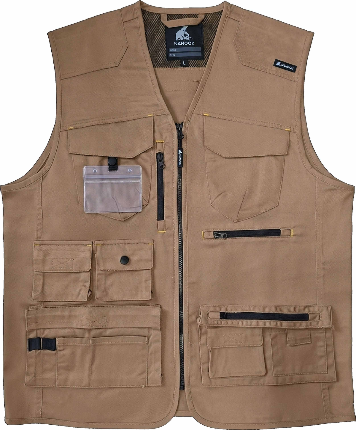 Chaleco Nanook MAX12 beige de 12 bolsillos, vista frontal del fabricante