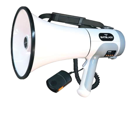 Megáfono Batblack BT-MF220 blanco y gris; fotografía original íntegra del modelo