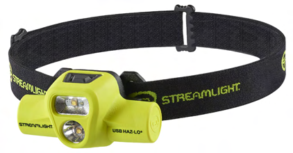 Streamlight USB HAZ-LO amarilla con banda elástica, fotografía original de familia; no acredita accesorios fuera del cuadro de referencia 61462
