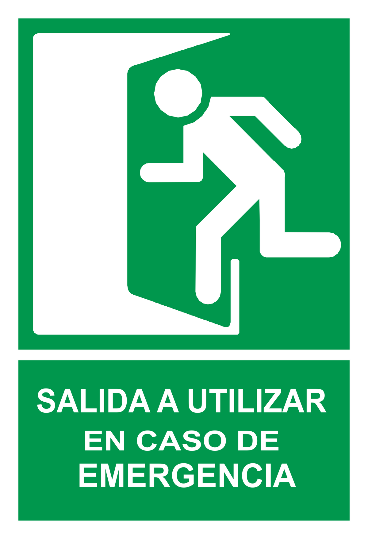 Señal de seguridad: salida de emergencia (salida del recinto) — hacia la derecha — con texto