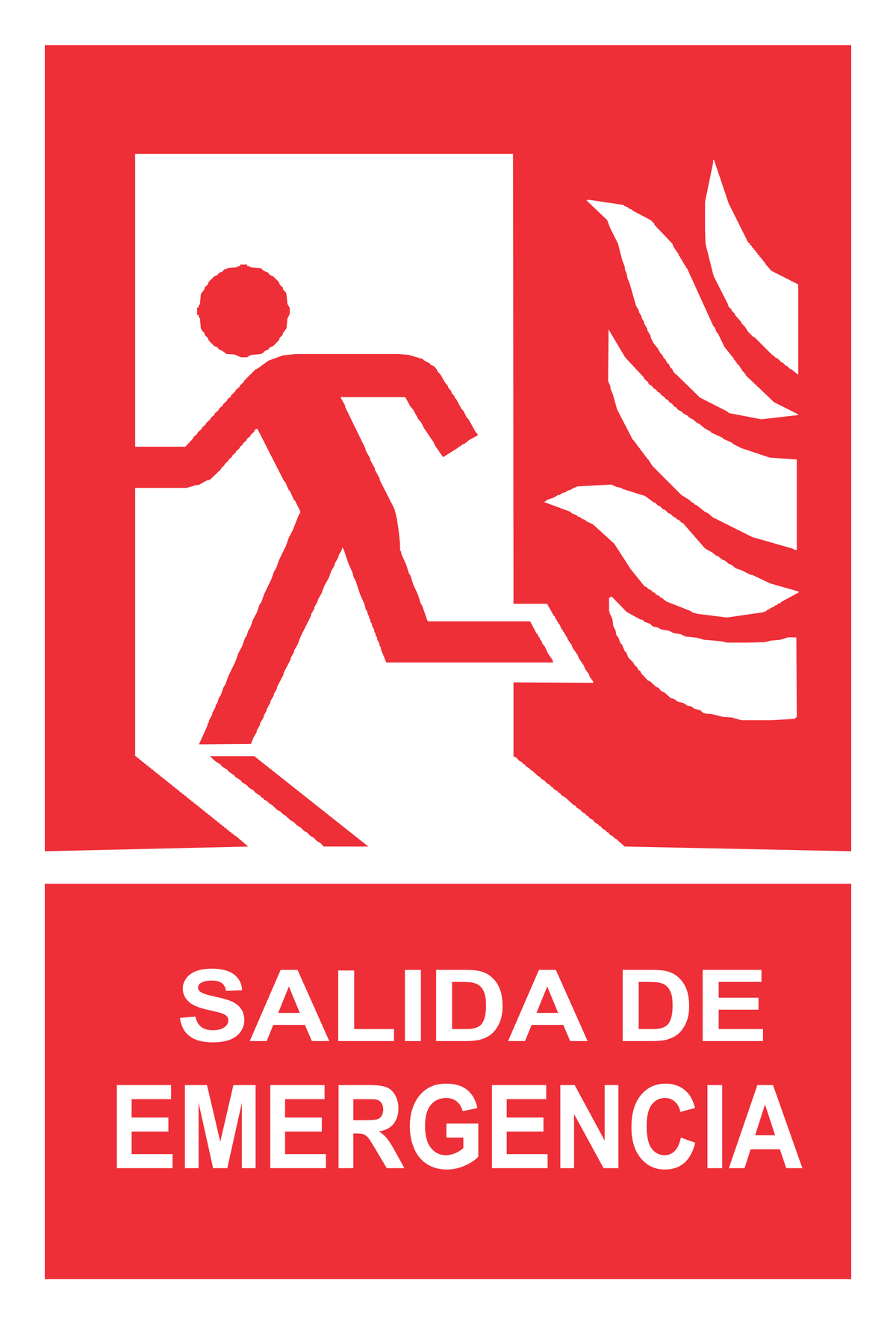 Señal de seguridad: salida de emergencia (salida del recinto) — hacia la derecha — con texto