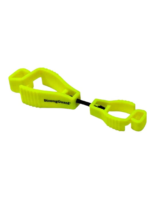 Pinza porta guantes StrongGuard AJ112 amarillo fluorescente con doble clip y conector plástico negro