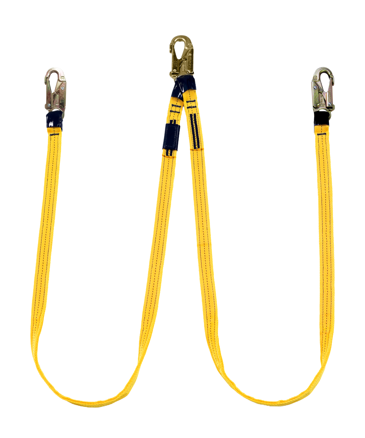 Línea de conexión doble, de 1.80 m, de cinta poliéster y tres ganchos de 3/4″ Hauk XN2P; fotografía del producto