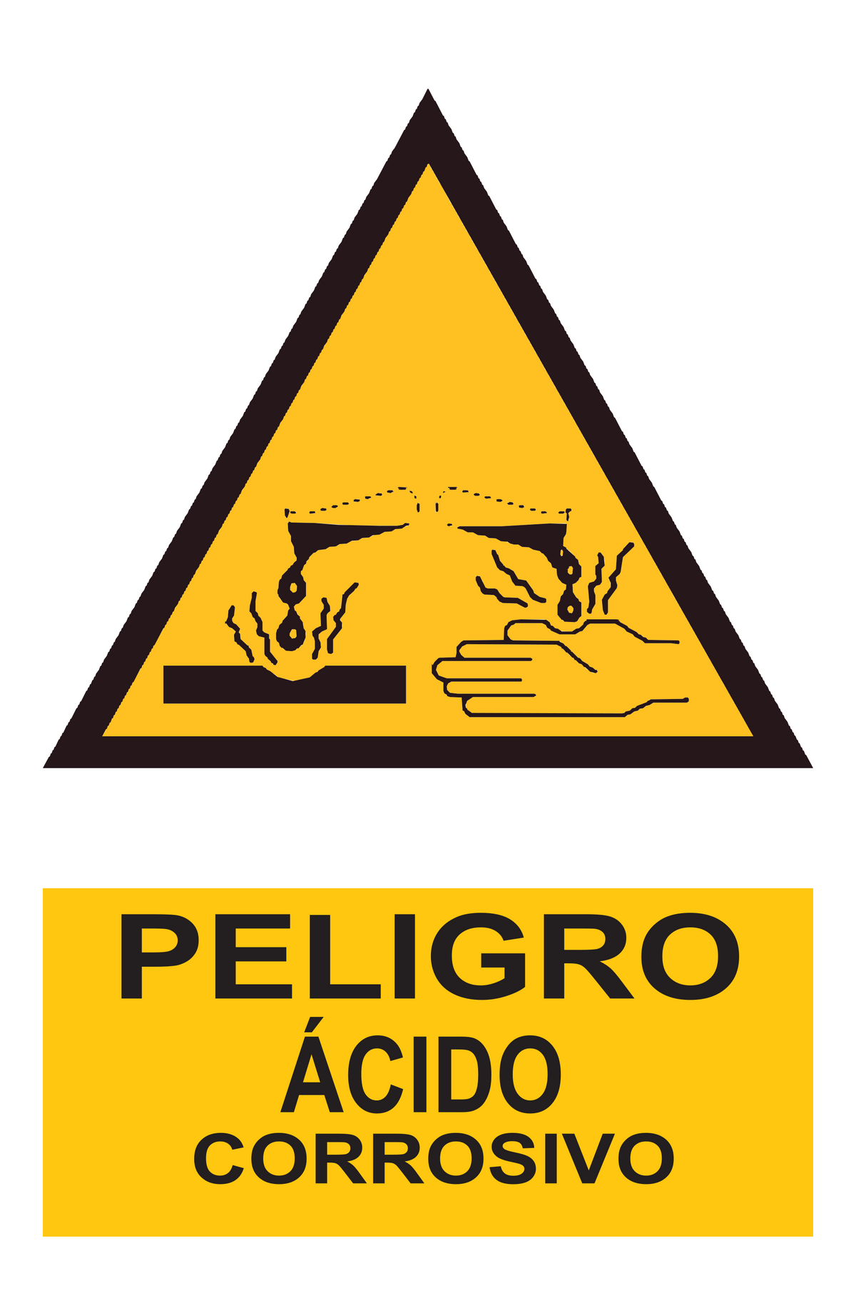 Señal de seguridad: peligro acido corrosivo — con texto