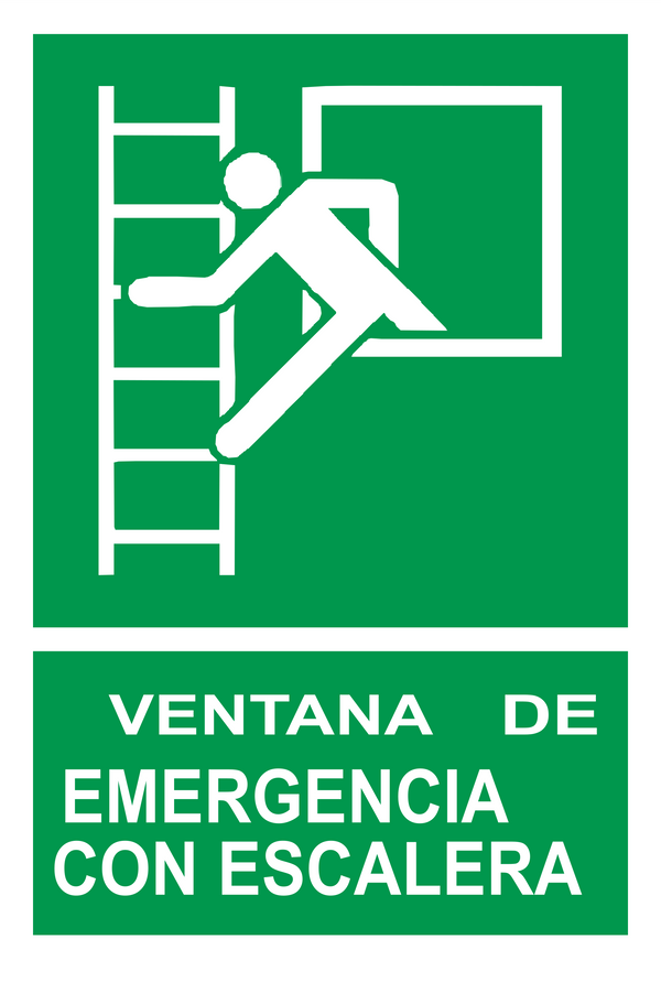 Señal de seguridad: ventana de emergencia con escalera de evacuación