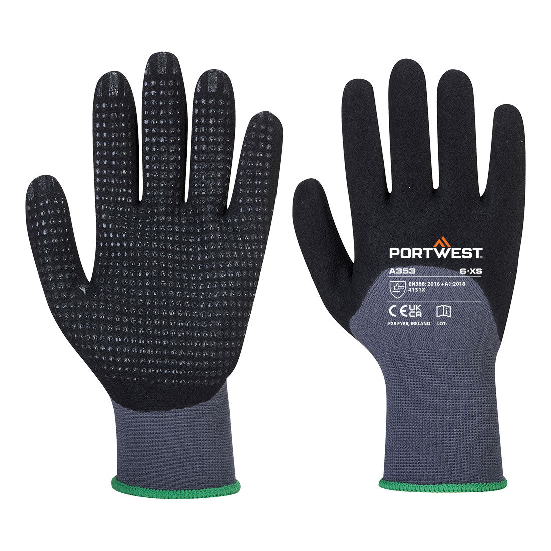 Guante DermiFlex Ultra Plus Portwest A353, gris/negro