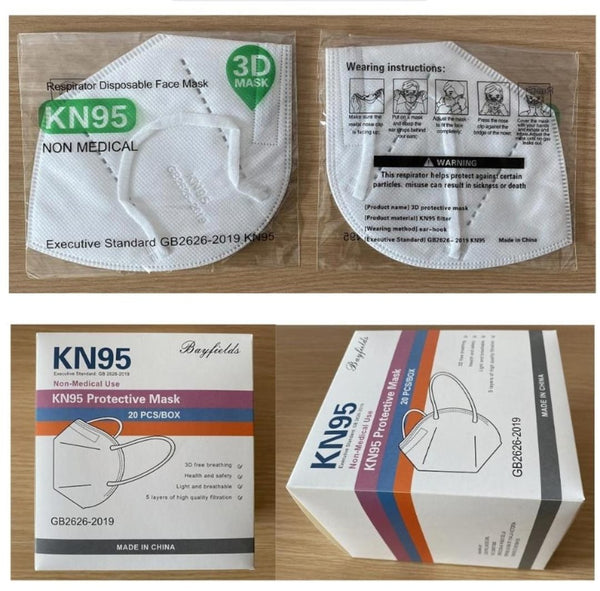 Mascarilla blanca KN95 Bayfields, caja de 20 unidades