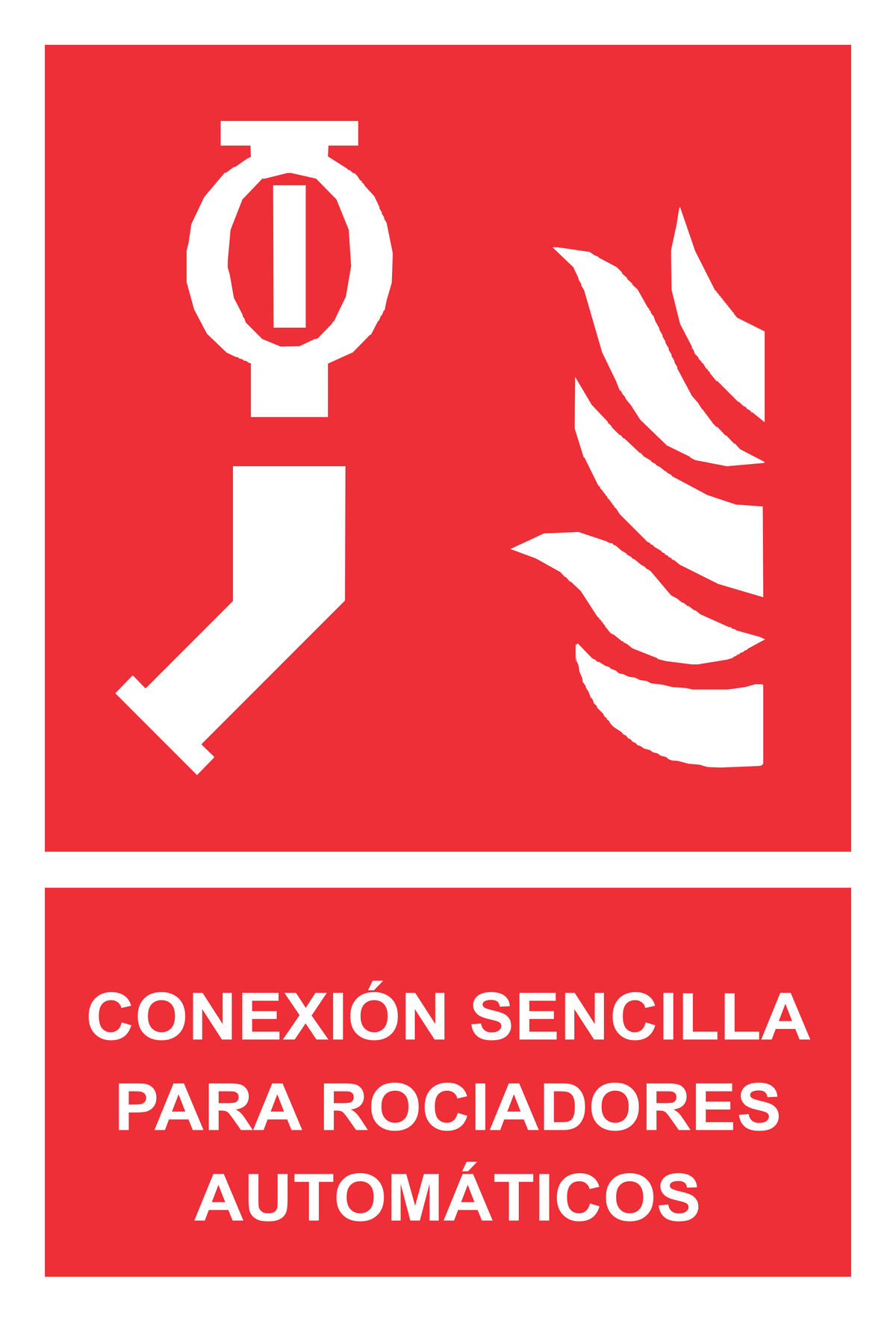 Señal de seguridad: conexión sencilla para rociadores automáticos — con texto