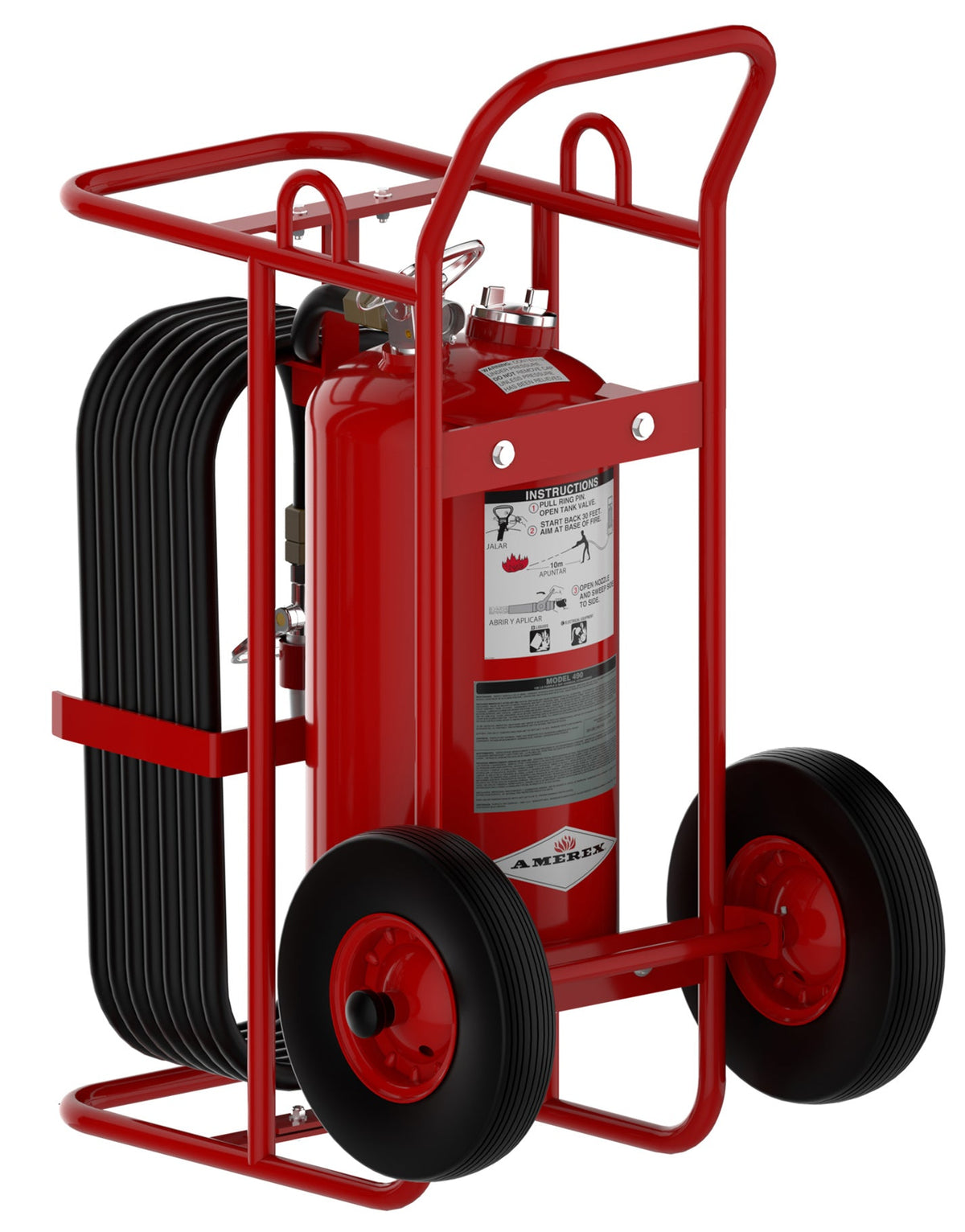 Extintor rodante Amerex 490 de 125 lb Purple K BC; fotografía específica del modelo