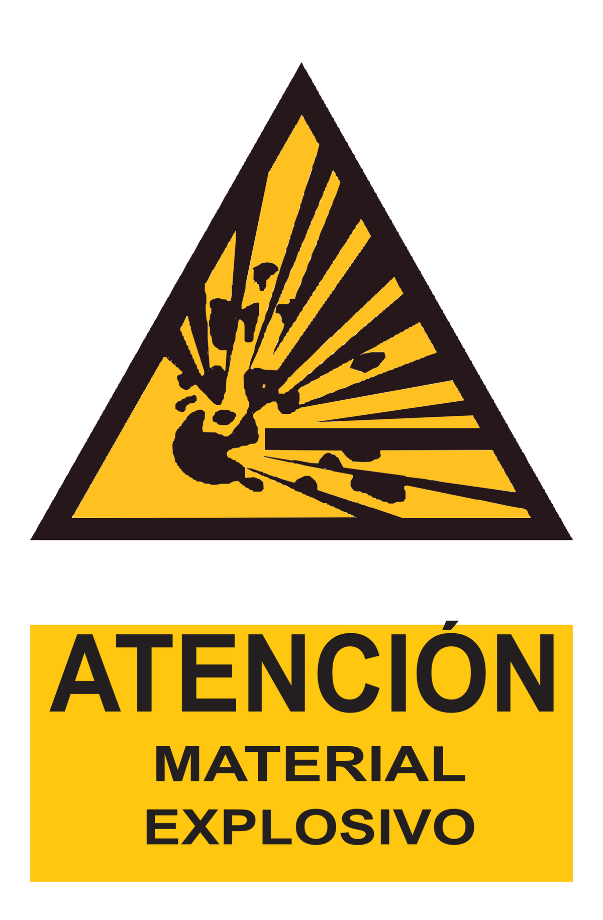 Señal de seguridad: atención material explosivo o peligro riesgo de explosión — con texto
