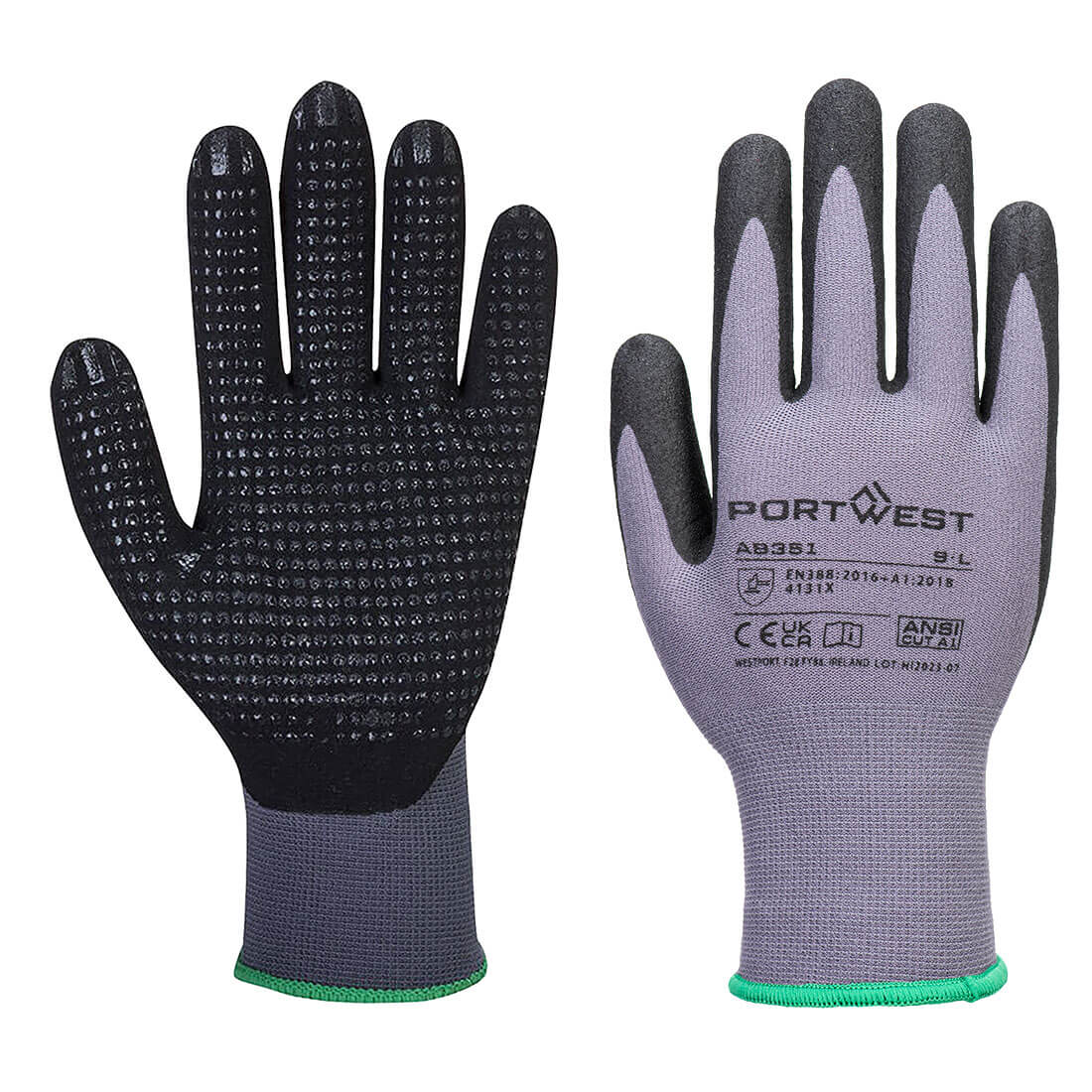 Guante DermiFlex Plus Essential Portwest AB351, gris/negro