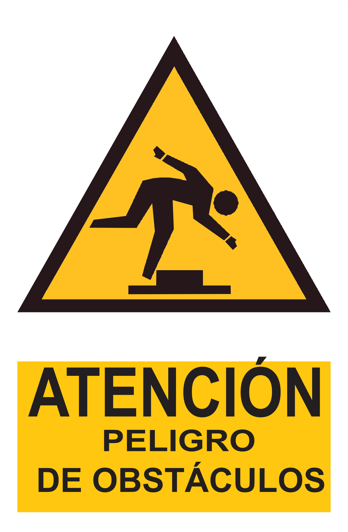 Señal de seguridad: atención peligro de obstáculos — con texto