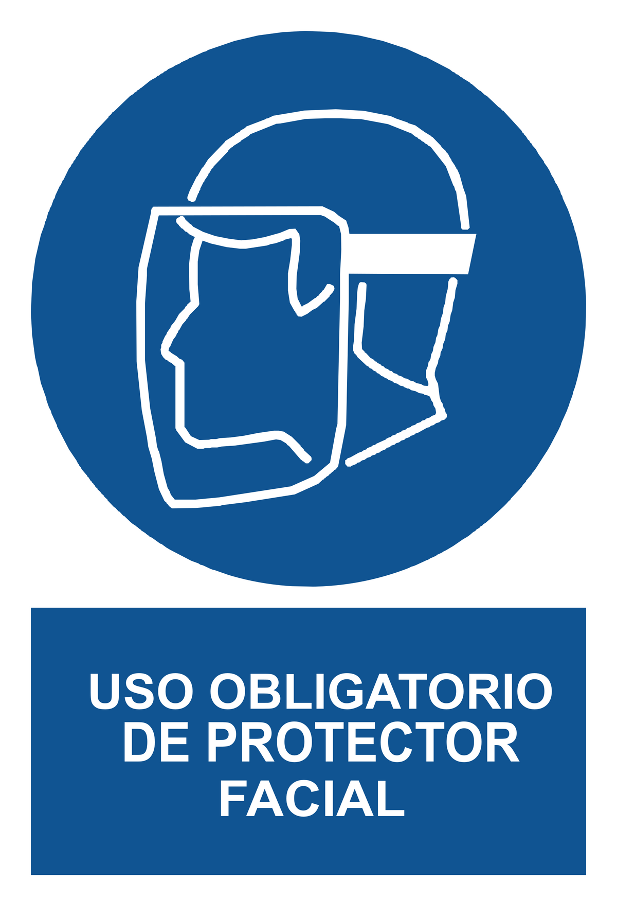Señal de seguridad: uso obligatorio de protector facial — con texto