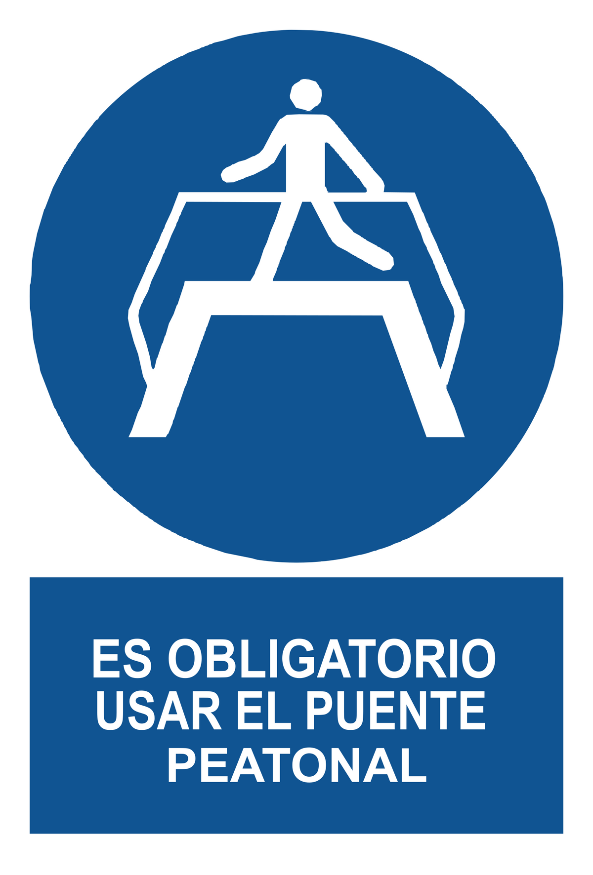 Señal de seguridad: es obligatorio el uso del puente peatonal — con texto