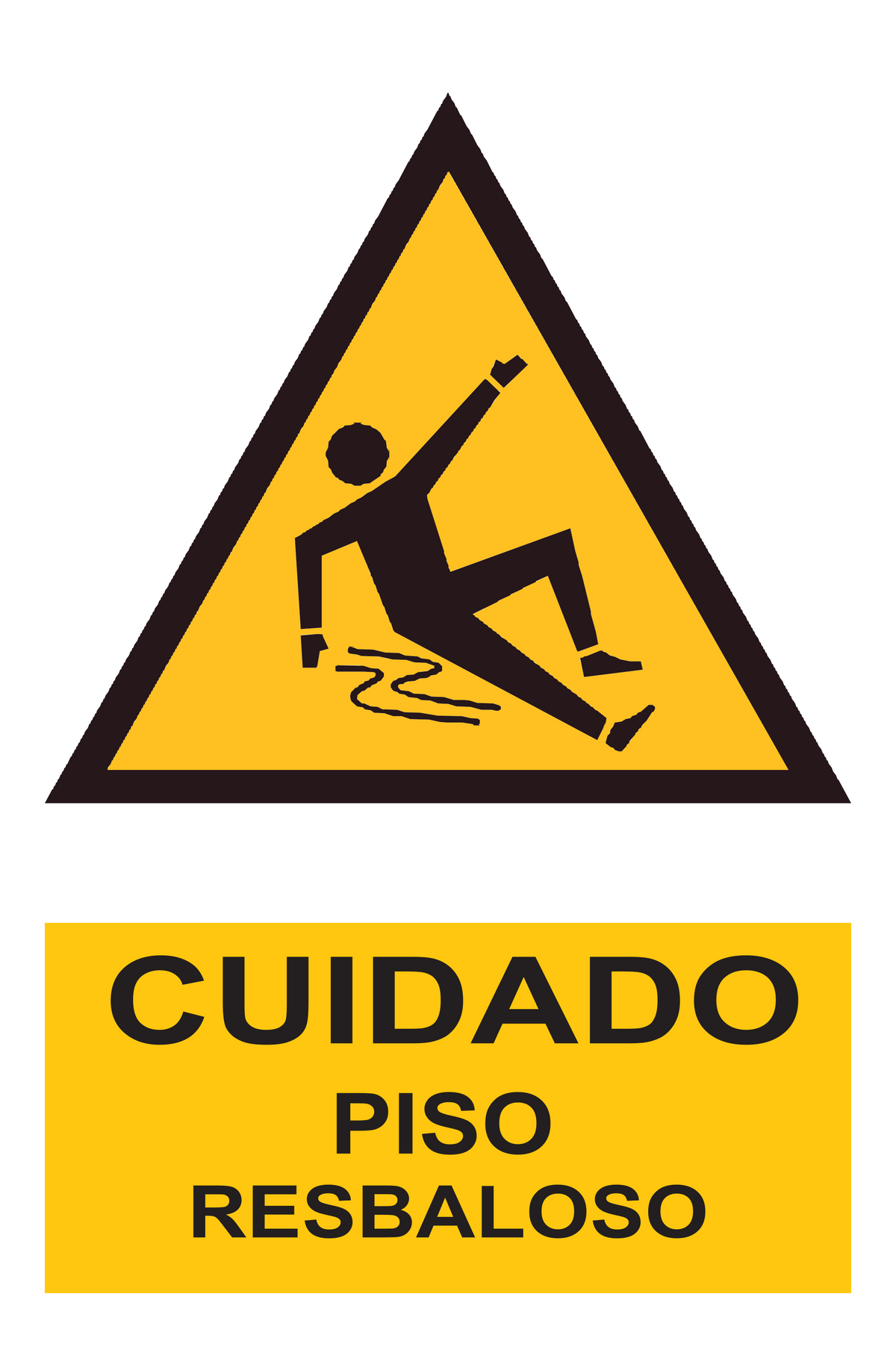 Señal de seguridad: cuidado piso resbaloso — con texto