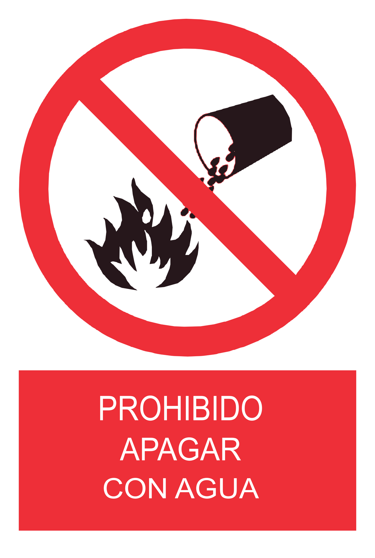 Señal de seguridad: no apagar con agua — con texto