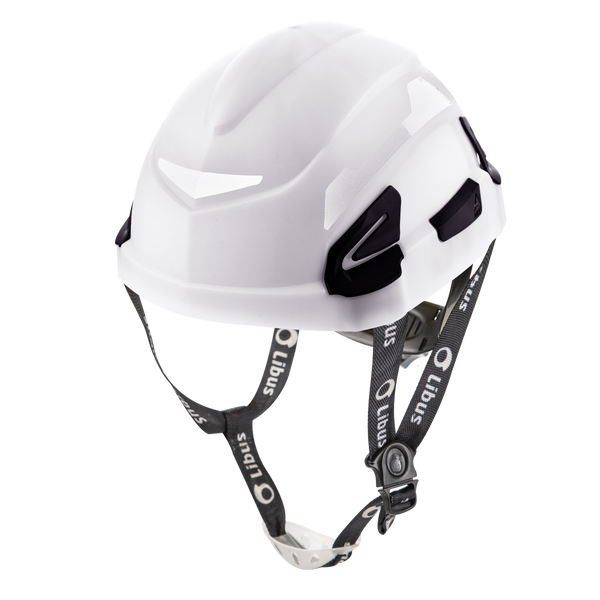 Casco LIBUS ANDES blanco con arnés textil a cremallera y mentonera