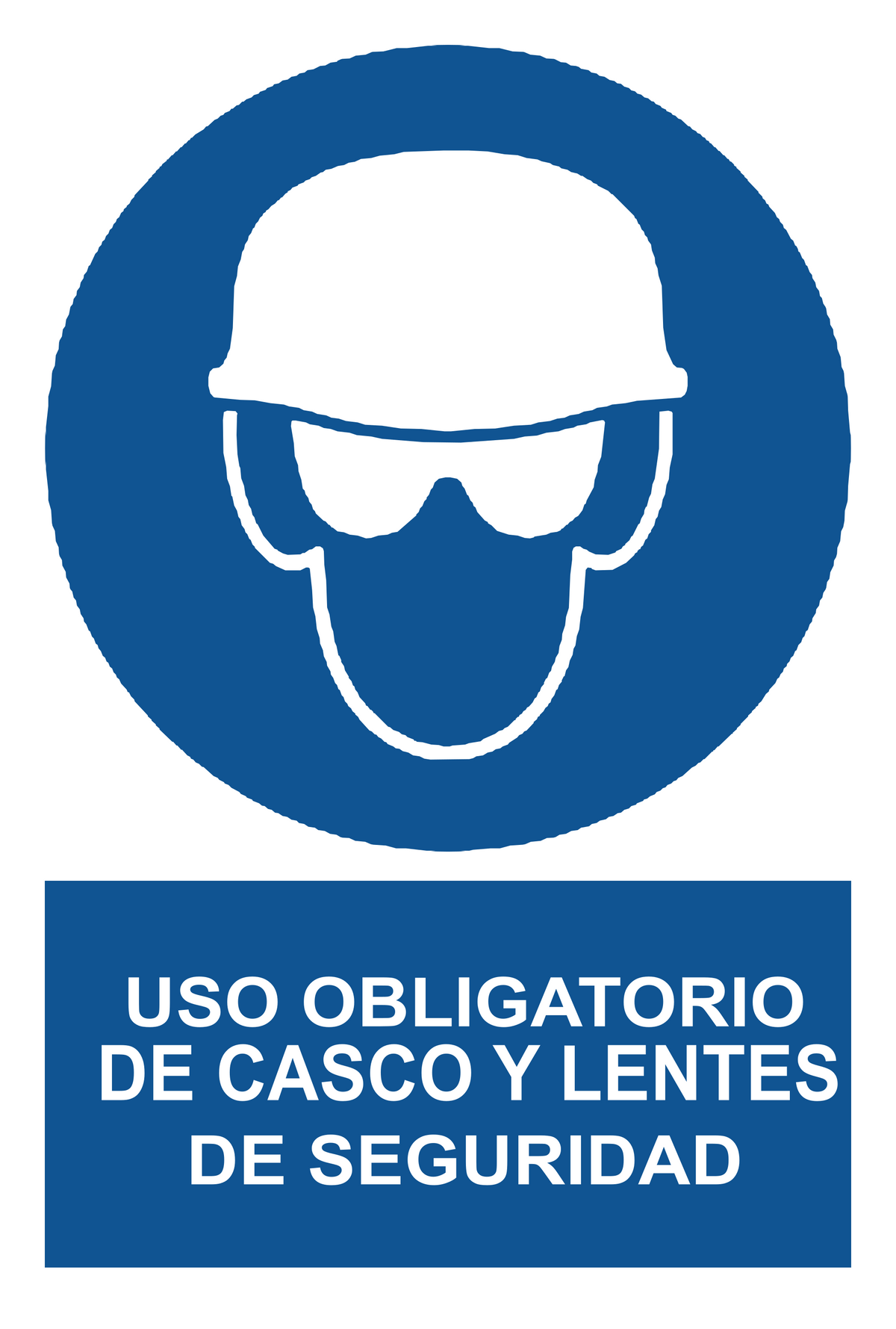 Señal de seguridad: uso obligatorio de casco y lentes de seguridad — con texto