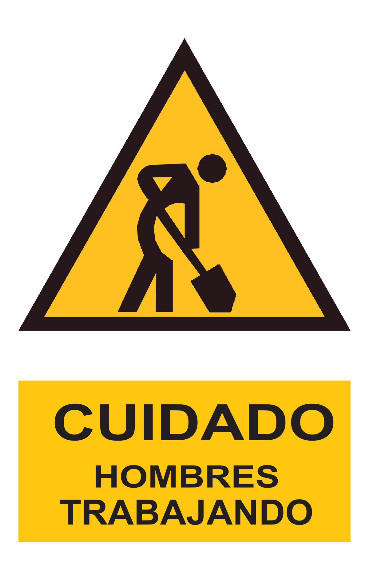 Señal de seguridad: cuidado hombres trabajando — con texto