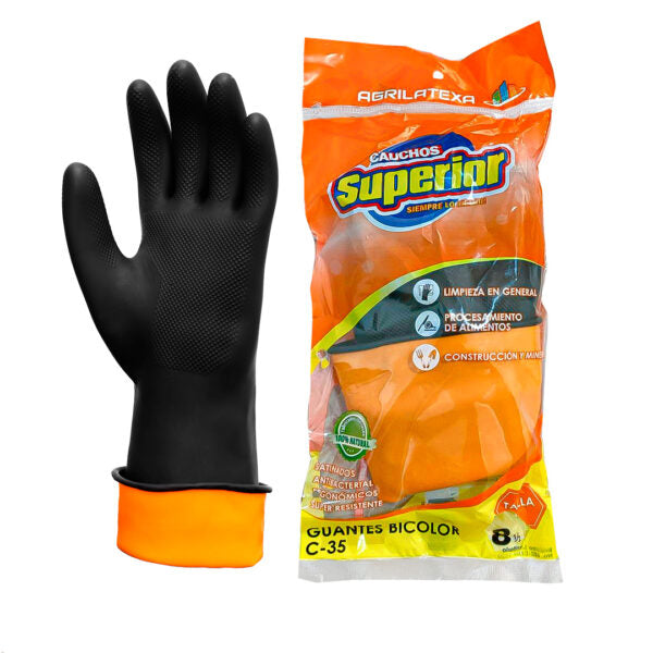 Guantes de látex Superior C-35 bicolor negro y naranja
