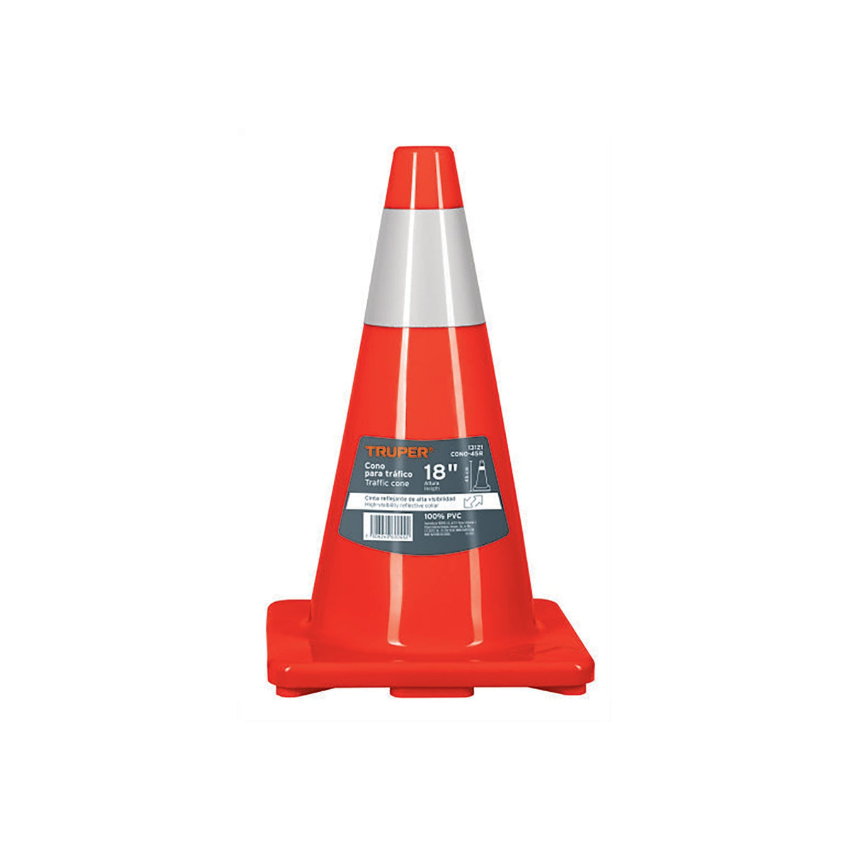 Cono de precaución de 45 cm de PVC con reflejante, TRUPER; fotografía del producto