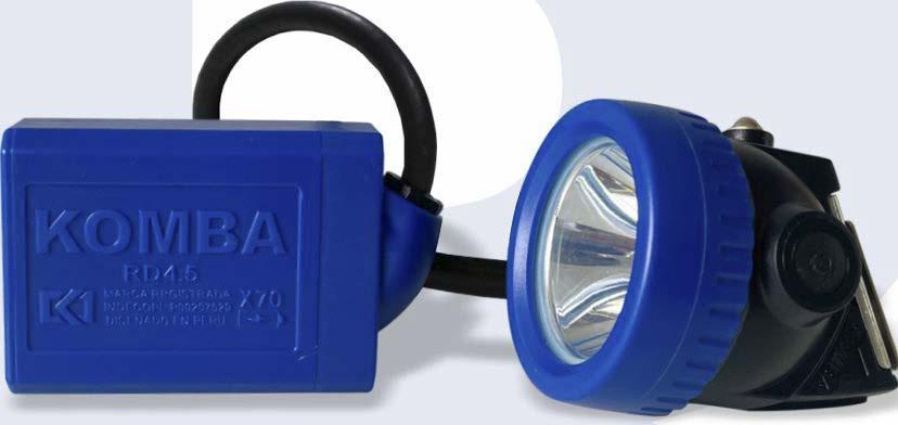 Lámpara minera Komba RD4.5; imagen de la configuración con batería y cabezal