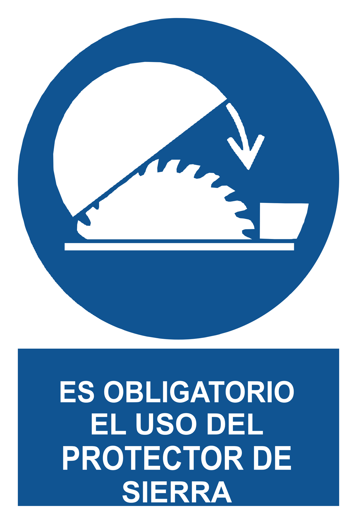 Señal de seguridad: es obligatorio uso de protector de sierra — con texto